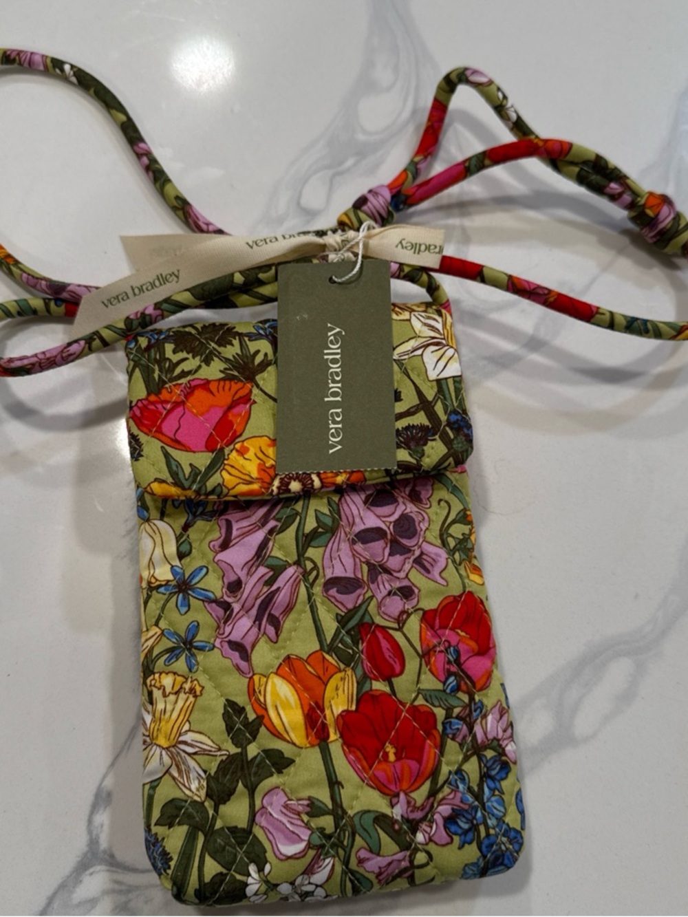 Vera Bradley Olive Green Floral Quilted Crossbody Phone Pouch